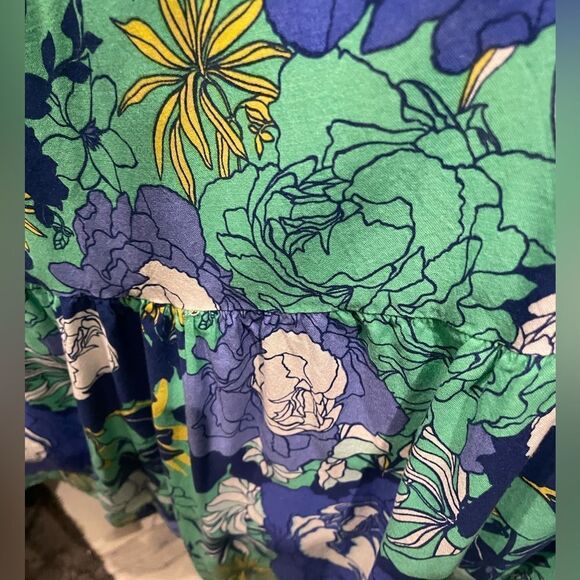 JAPNA BLUE GREEN FLORAL CUTOUT SMOCKED TIERED MAXI DRESS SIZE LARGE - Picture 8 of 10